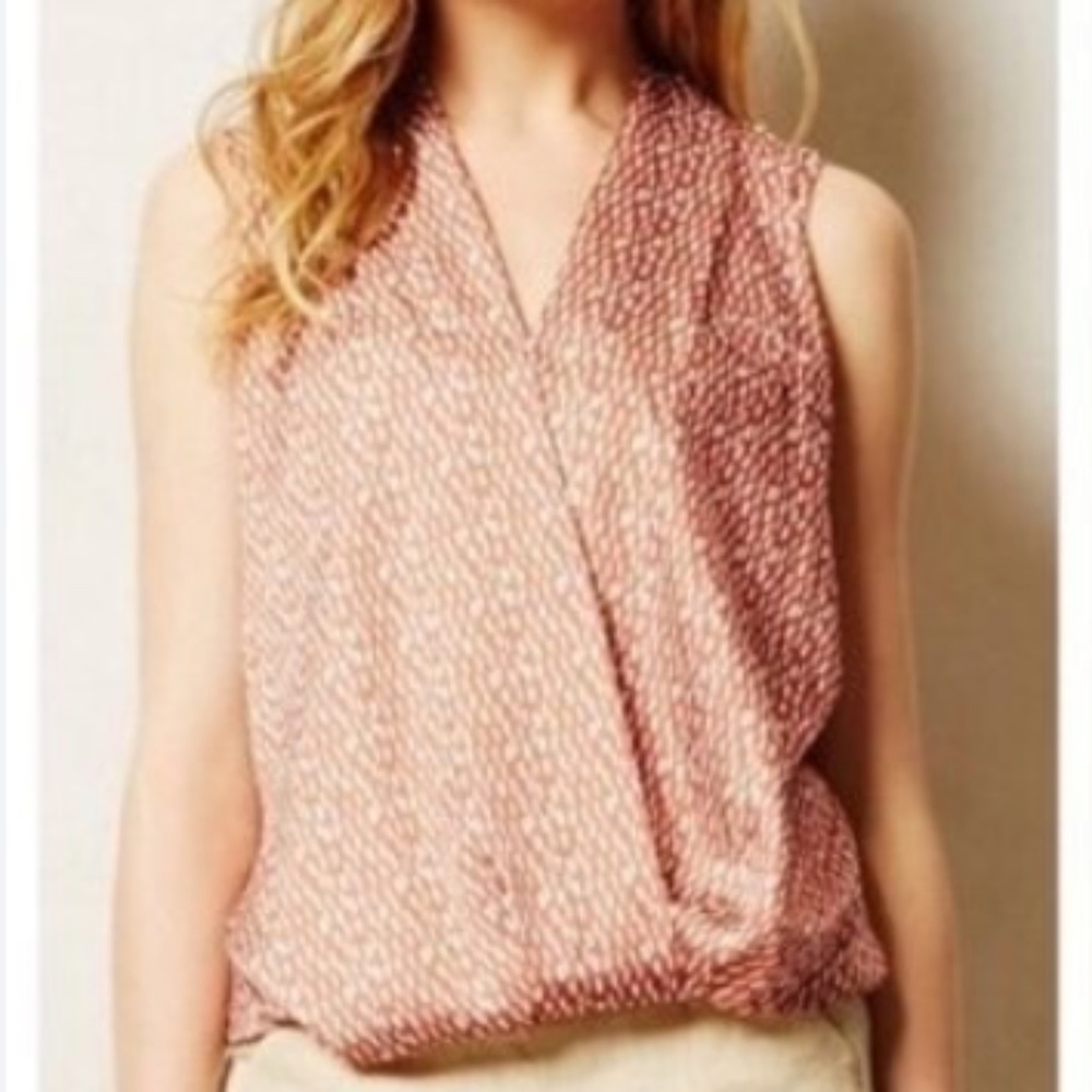 Anthropologie Dolan Left Coast Orange Cream Pia Dot Printed Wrap Top Blouse